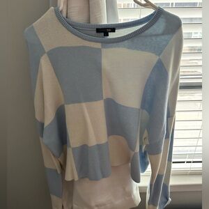Papermoon Blue and Cream Checkered Sweater
